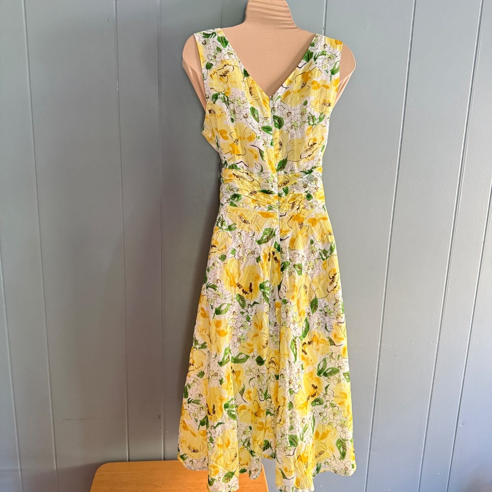 Y2K Watercolor Floral Garden Girl Dress 10 Yellow Cotton Lined Summer Wedding - Picture 3 of 9